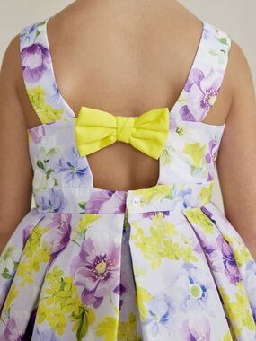 Floral Bow-Back Girls Formal Dress in Yellow & Purple